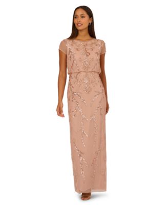 Adrianna Papell - Women's Beaded Short-Sleeve Maxi Dress