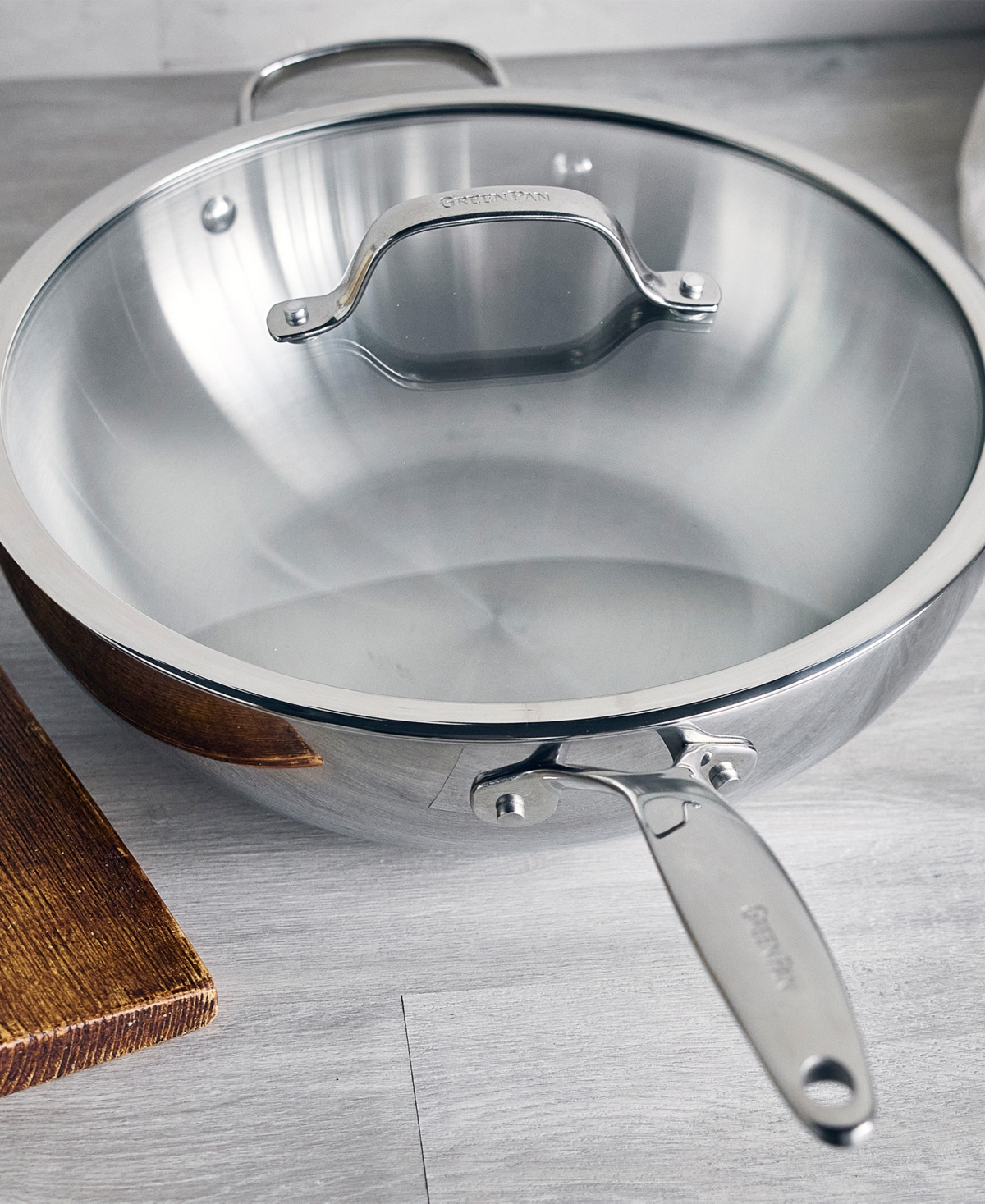 Greenpan Stainless Steel 12" Valencia Pro Uncoated Covered Wok With Lid In Silver