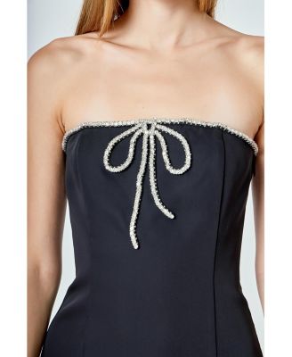 Women's Rhinestone Bow Tube Top Mini Dress