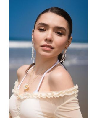 Nina Gold Hoop Bead Pearl Tassel Earrings