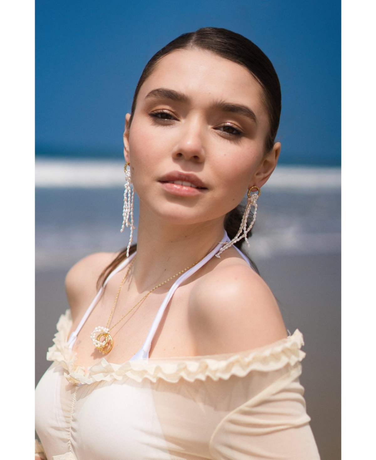 Classicharms Nina Gold Hoop Bead Pearl Tassel Earrings