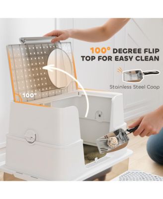 XL Stainless Steel Litter Box with 100&deg; Flip Top, Scoop, Step