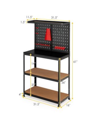 Tool Storage Workbench with Peg Board 2 Lower Shelves 14 Hanging Accessories
