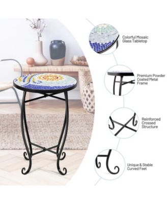 Outdoor Indoor Steel Accent Plant Stand Cobalt Table-Navy