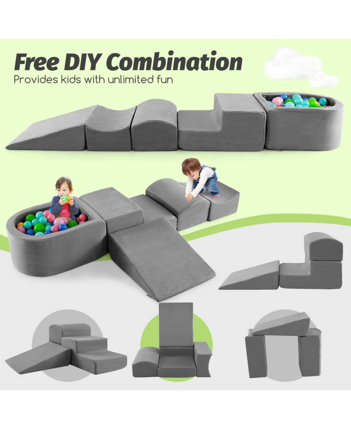 Hongge 5-Piece Foam Climb and Crawl Playset with Ball Pit for Toddlers