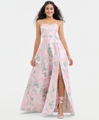 Juniors' Jacquard Lace-Up-Back Gown