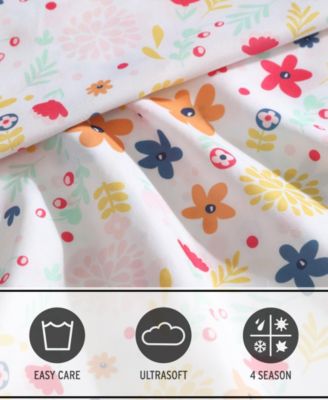 Colorful Floral Microfiber 4-Pc. Sheet Set, Queen