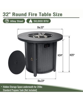 32" Propane Gas Fire Pit Table, 50000 BTU Round Steel Fire Pit for Outside Patio Deck Garden Courtyard-Black