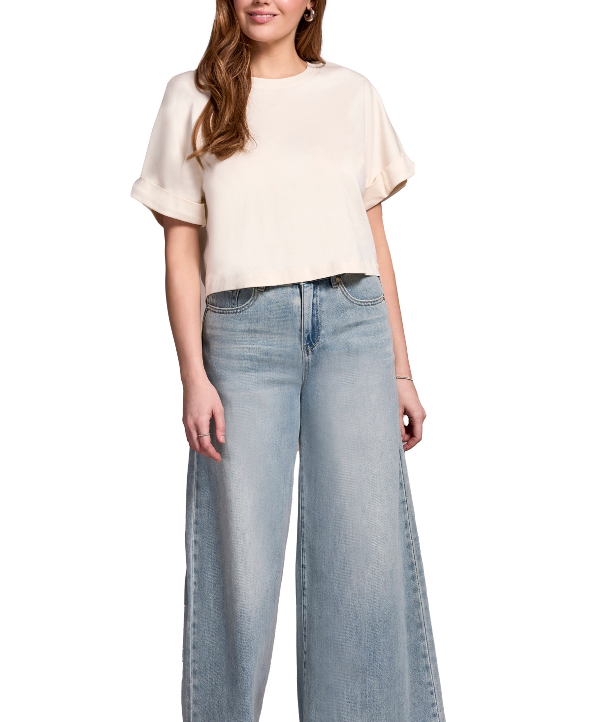 Tribal Women's Blue Thread Soft Touch Mercerized Cotton Crew Neck T-Shirt