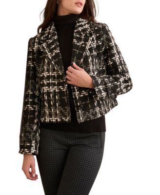 Women's Chunky Plaid Boucle Button-Front Blazer 