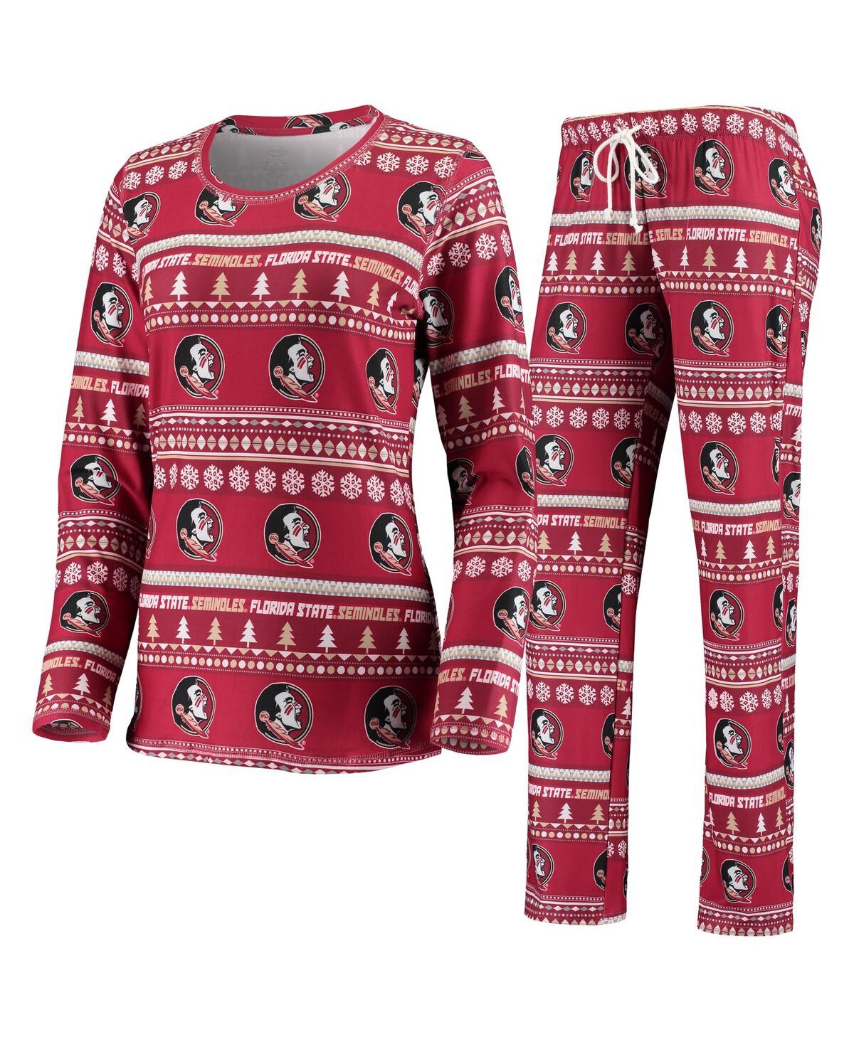 Concepts Sport Women's 2-piece Garnet Florida State Seminoles Holiday Long Sleeve Top And Pants Sleep Set In Burgundy