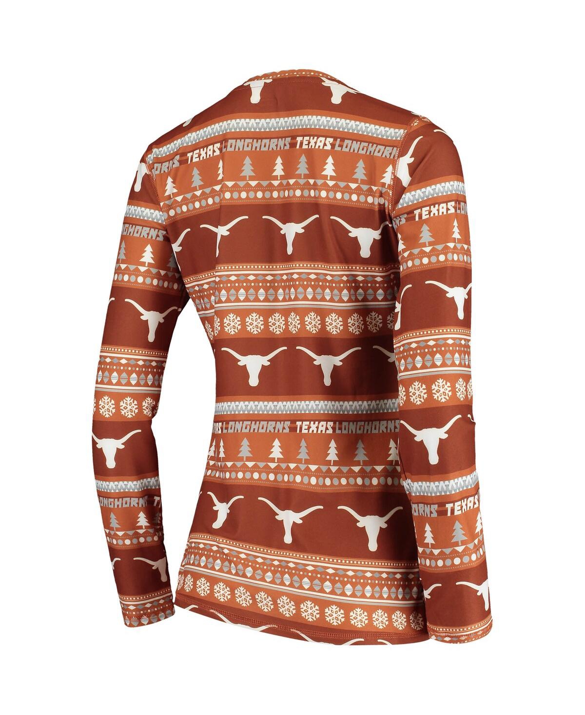 Concepts Sport Women's Texas Orange Texas Longhorns Holiday Long Sleeve Top Pants Sleep Set In Brown