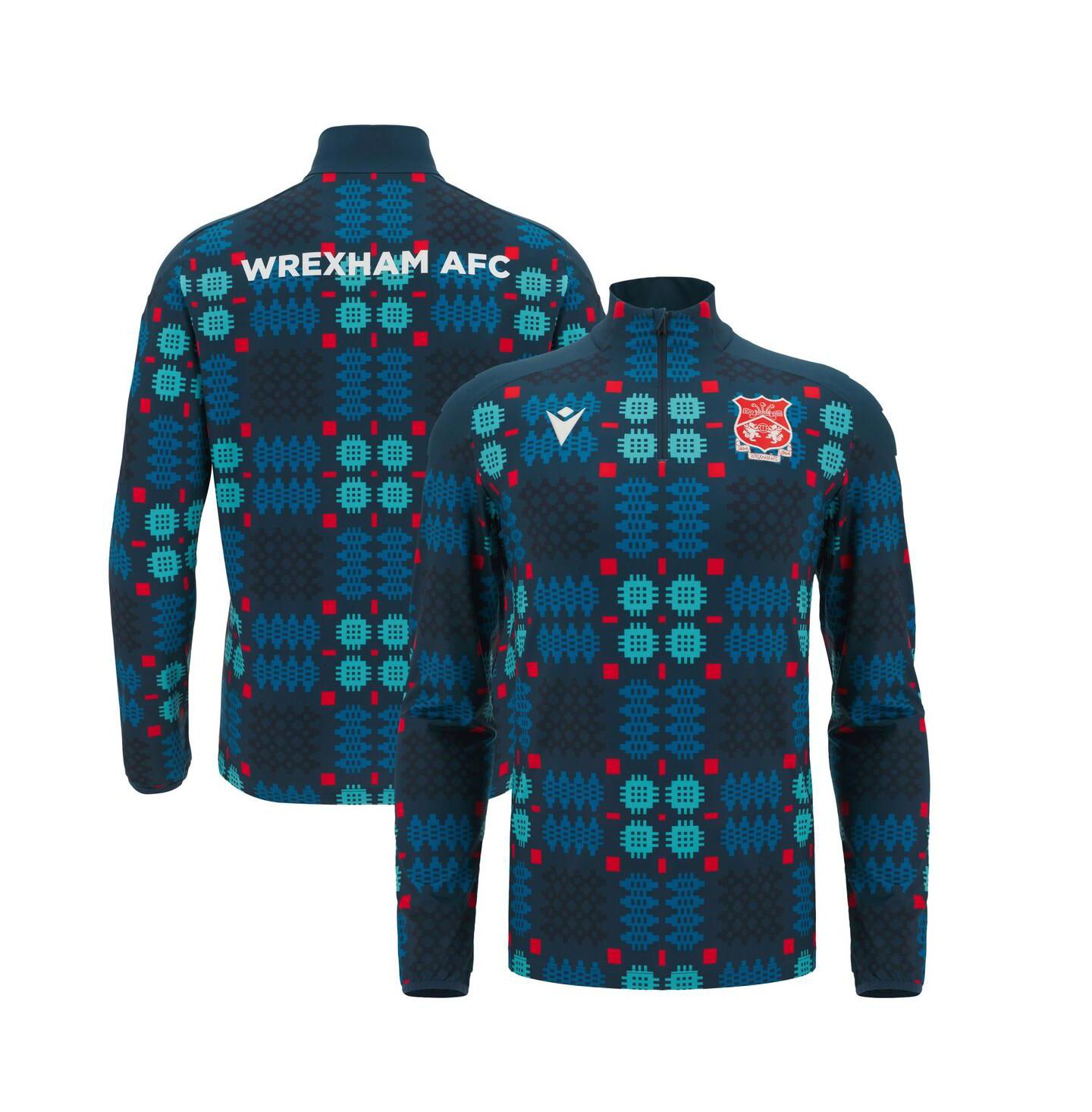 Мужское худи Macron Blue Wrexham Warm-Up Quarter-Zip Pullover — фото 1