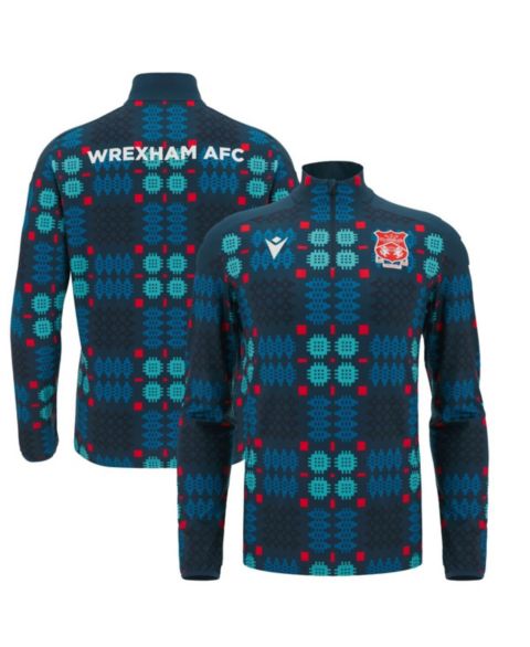 Мужское худи Macron Blue Wrexham Warm-Up Quarter-Zip Pullover