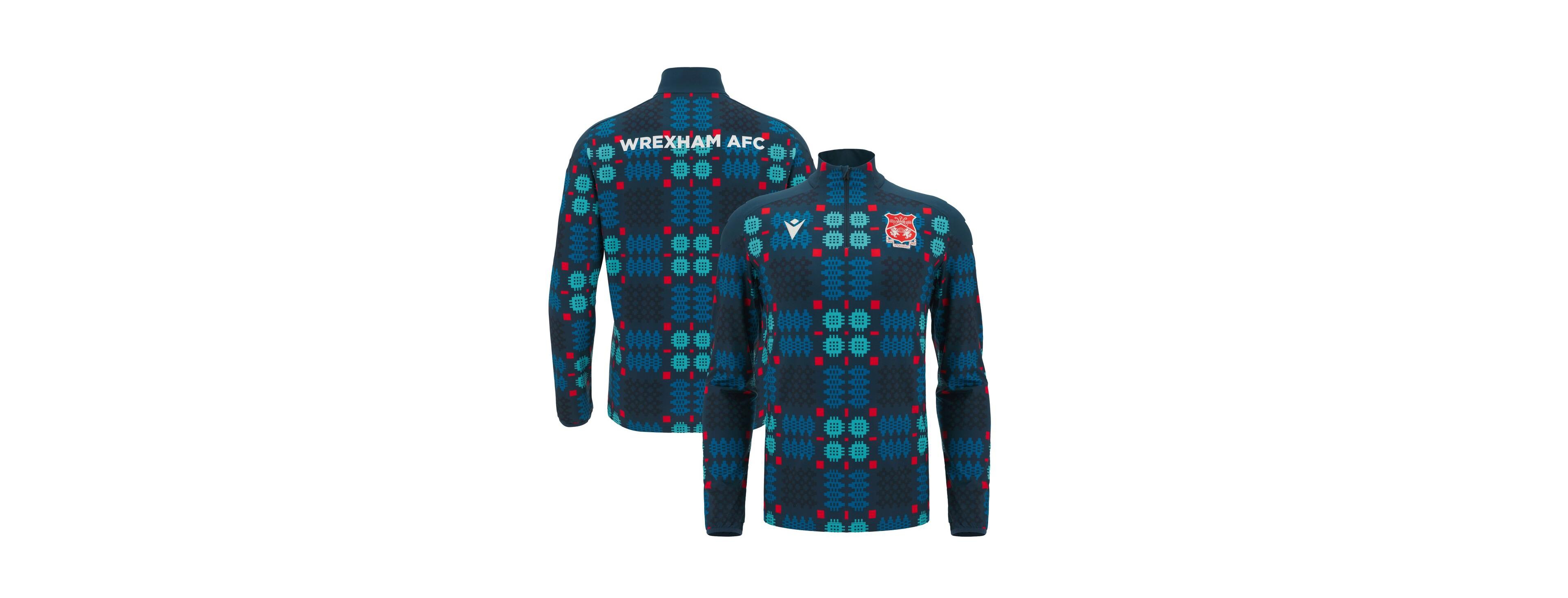 Macron Men's Blue Wrexham Warm-Up Quarter-Zip Pullover Hoodie