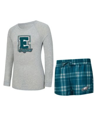 Concepts Sport - Women's Gray/Midnight Green Philadelphia Eagles Regulate Plaid Long-Sleeve T-Shirt Shorts Sleep Set
