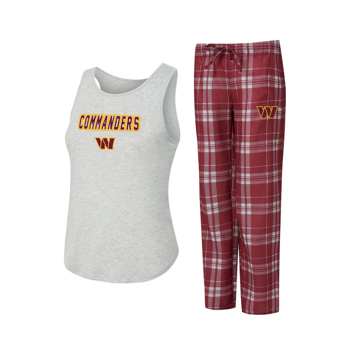 Женские пижамы Concepts Sport Women's 2-Piece Heather Gray/Burgundy Washington Commanders Regulate Plaid Tank Top and Pants Sleep Set — фото 1