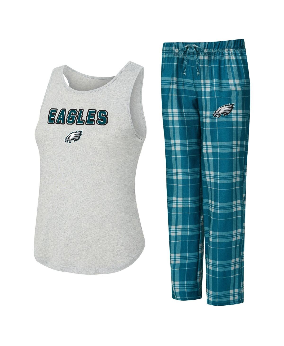 Concepts Sport Women's 2-piece Heather Gray/green Philadelphia Eagles Regulate Plaid Tank Top And Pants Sleep Set In Blue