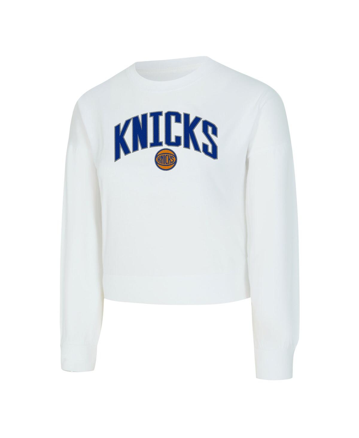 Concepts Sport Women's White New York Knicks Laney Chenille Cropped Long Sleeve T-shirt In White