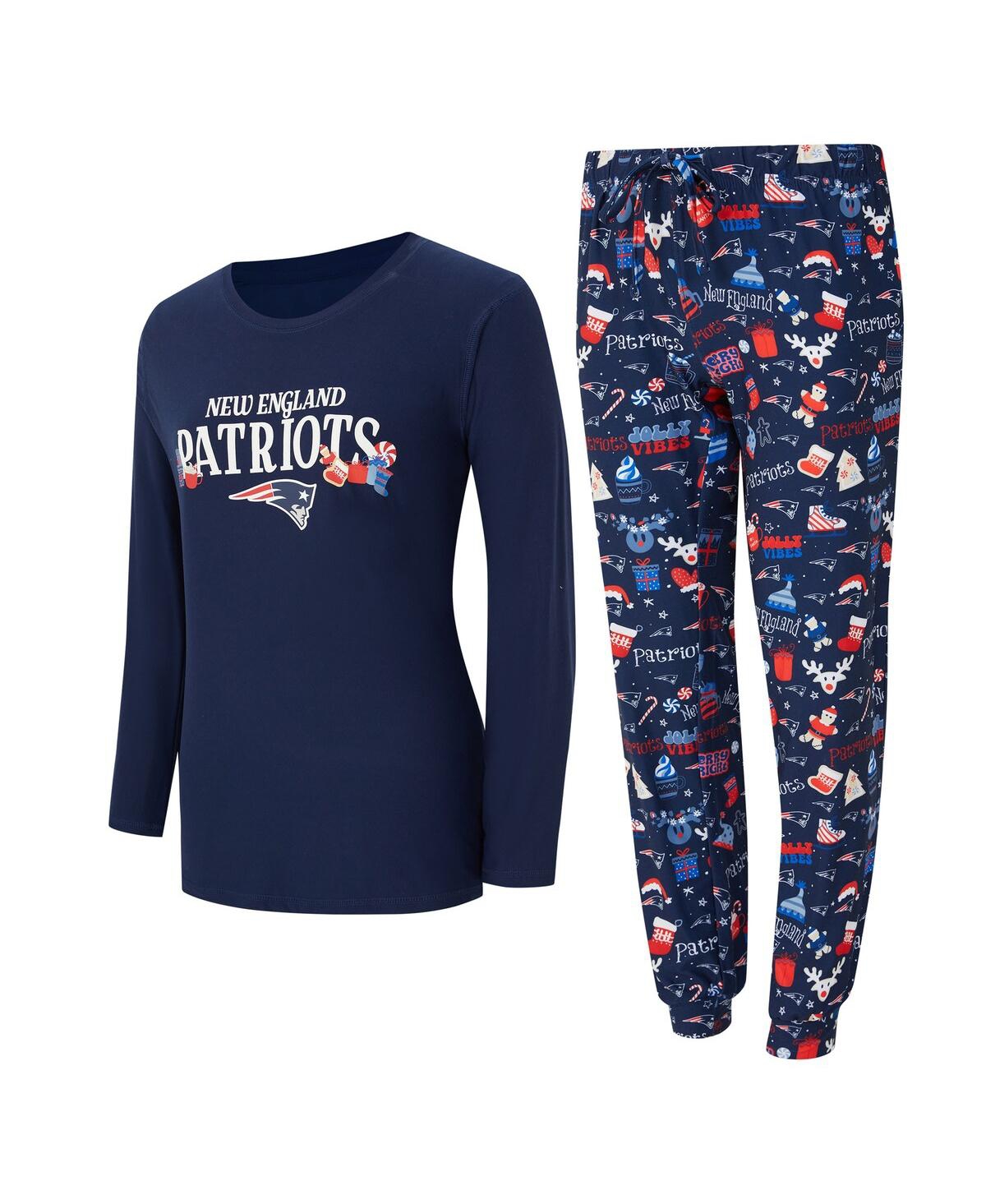 Concepts Sport Women's 2-piece Navy New England Patriots Chestnut Long Sleeve T-shirt And Pant Sleep Set In Blue