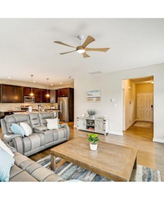 52-inch white modern style ceiling fan features 5 blades and is equipped with LED lights and a remote control