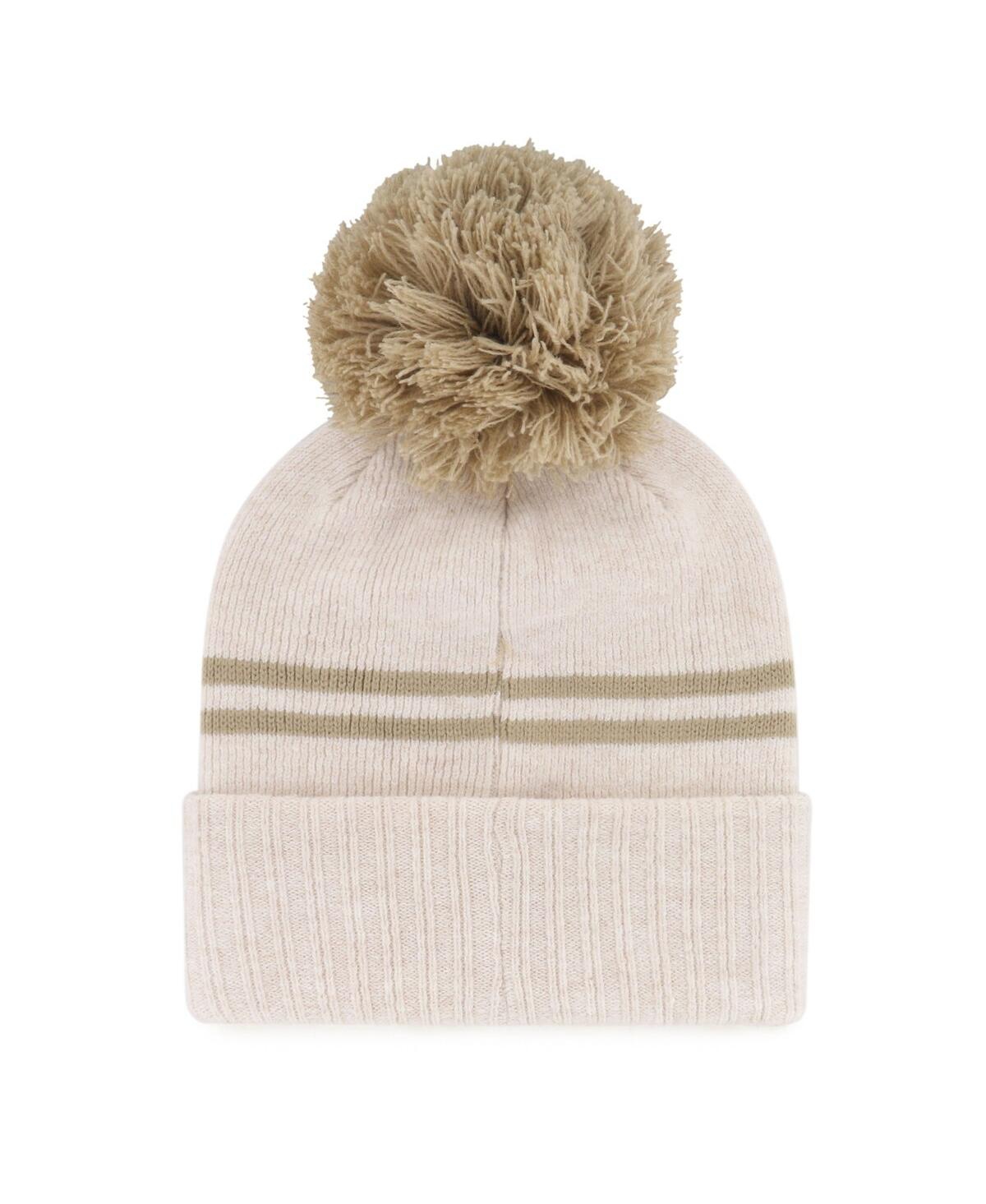 47 Brand Women's Natural Iowa State Cyclones Core Inline Latte Cuffed With Pom Knit Hat In Gray
