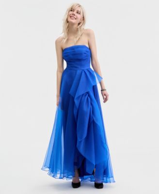 Juniors' Asymmetric Drape Strapless Ball Gown, Created for Macy's