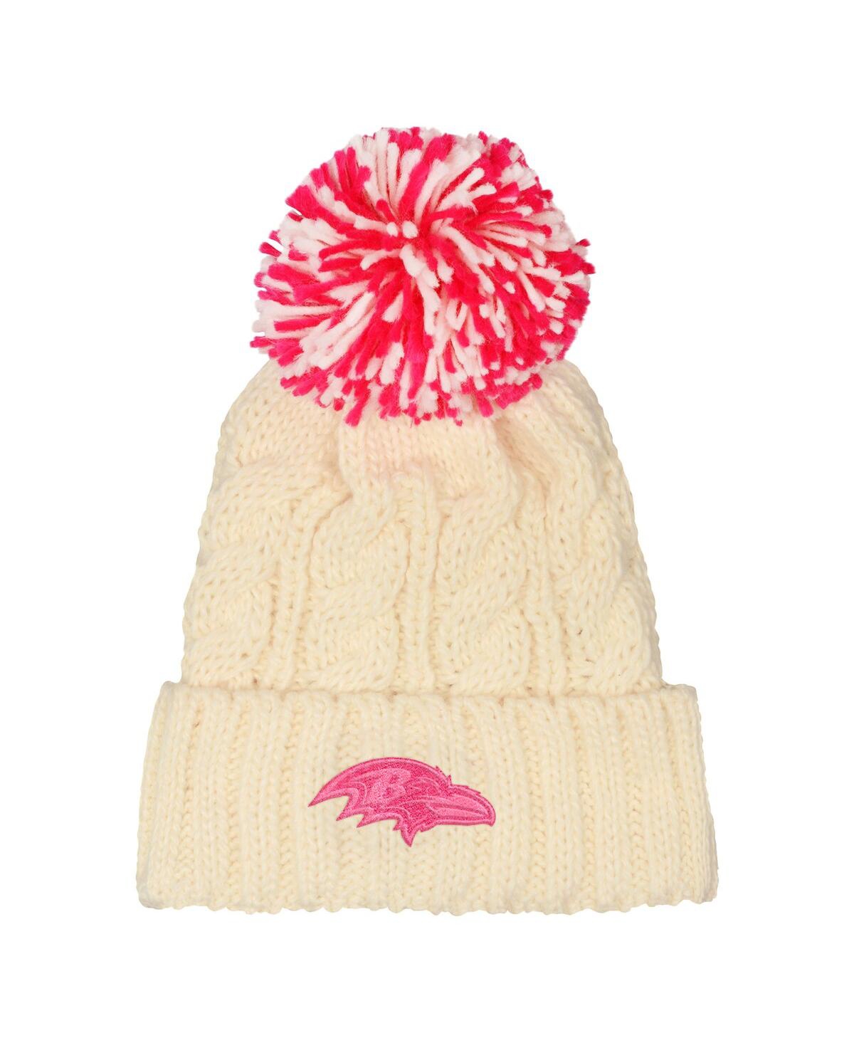 Outerstuff Girls White Baltimore Ravens Cable Cuffed With Pom Knit Hat In Neutral