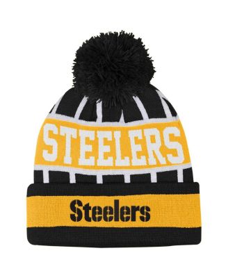 Big Boys and Girls Black Pittsburgh Steelers Go Fast Cuffed with Pom Knit Hat