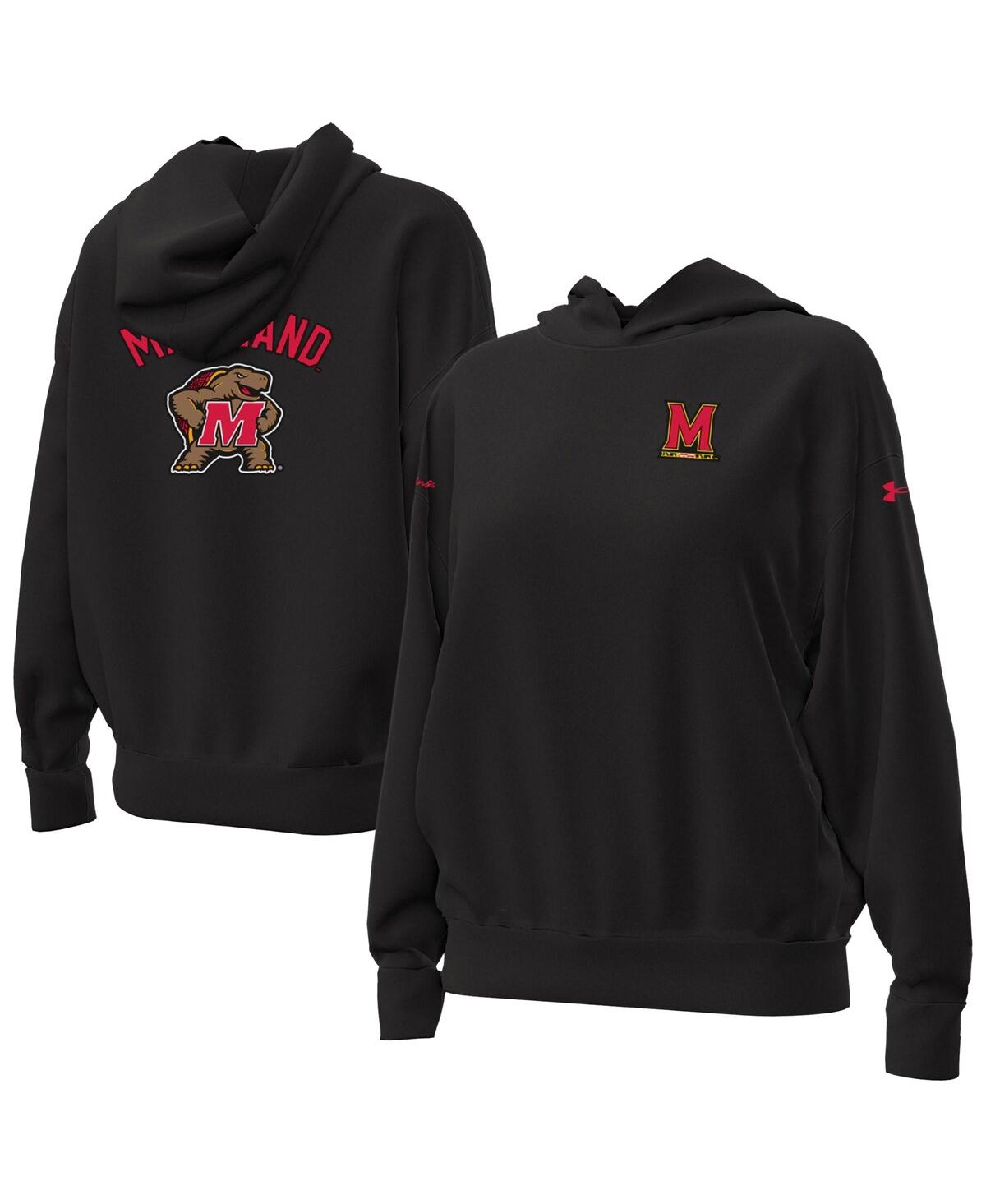 Under Armour Women's Black Maryland Terrapins Oversized Gameday Icon Hoodie In Black