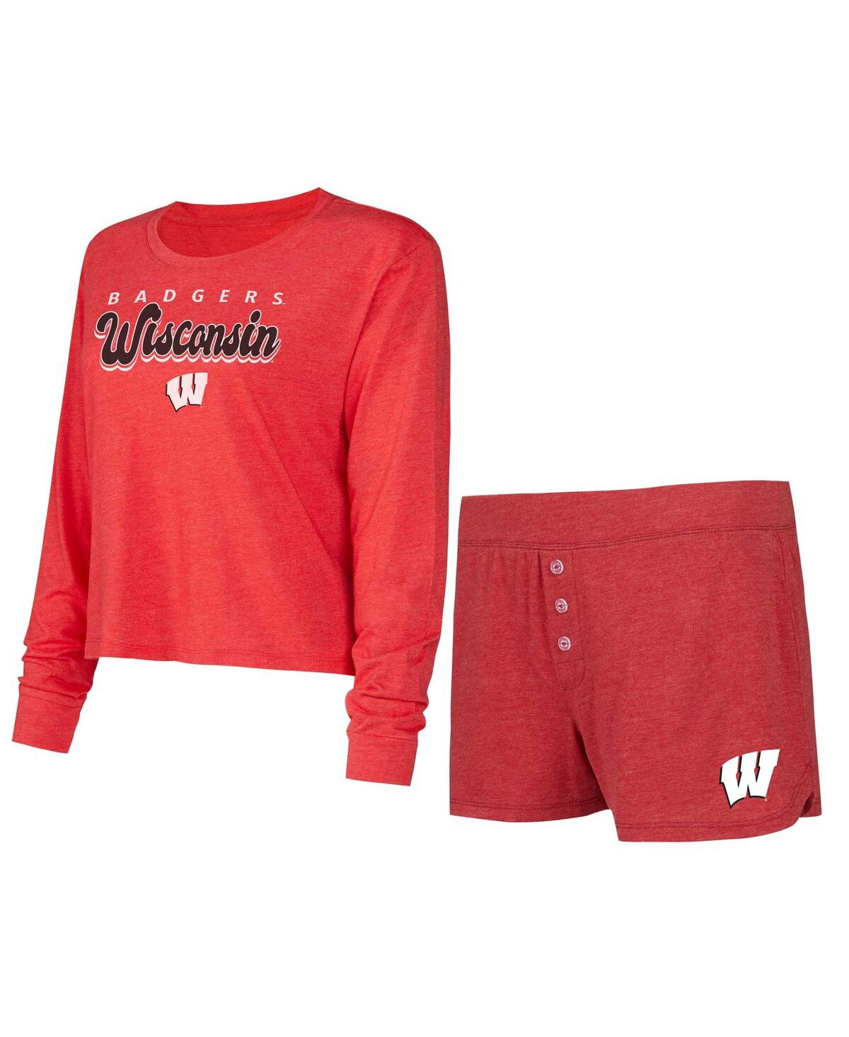 Concepts Sport Women's 2-piece Red Wisconsin Badgers Team Color Long Sleeve Top And Shorts Set In Red