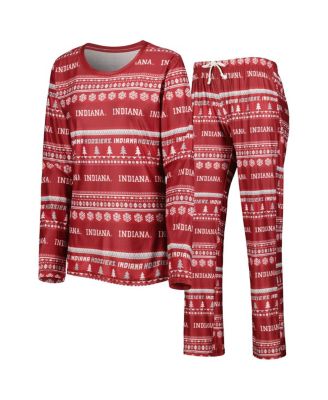 Concepts Sport - Women's Crimson Indiana Hoosiers Holiday Long Sleeve Top and Pants Sleep Set