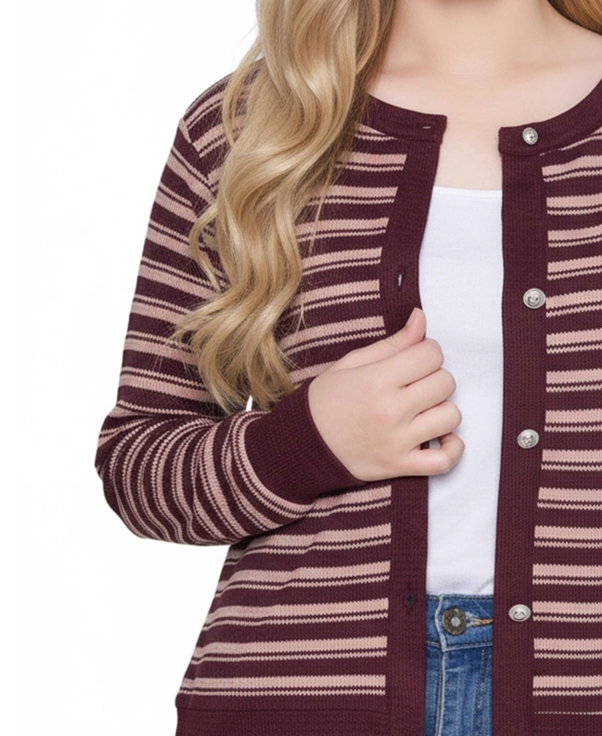 Ny Collection Women's Long Sleeve Ribbed Cardigan Sweater In Burgundy