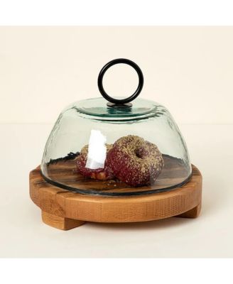 Glass Cloche with Hammered Metal Handle