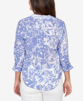Petite Brushstroke Floral Silky Gauze Popover Top