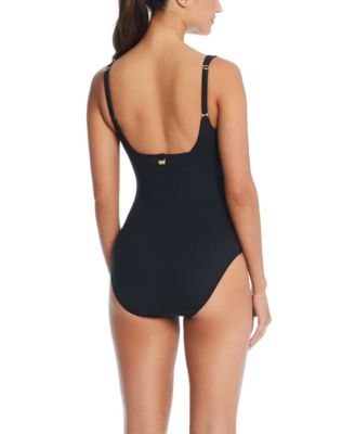Women's Walk The Line Ribbed Square Neck One-Piece Swimsuit