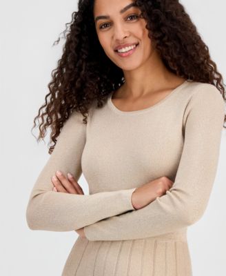 Women's Metallic Long-Sleeve Fit & Flare Dress