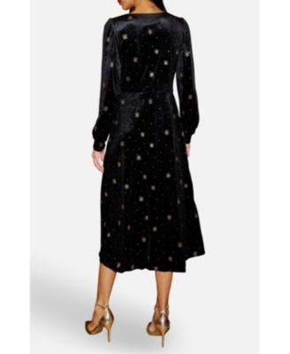Women's Foil Print Velvet Midi Dress