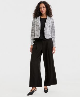 Women's Notch Collar Cropped Blazer, Sleeveless Lace Knit Top & Notch Collar Cropped Blazer