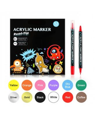 Dual Tip Acrylic Paint Pens – 12 Colors Dot Markers for Wood, Rock, Canvas, Ceramic & DIY Crafts