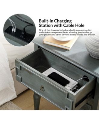 Timar 2- Drawer Solid Wood End Table with Built-In Outlets and USB