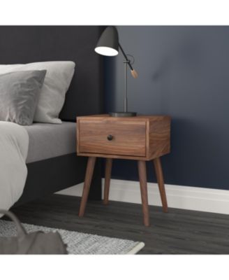 EMMA + OLIVER Beverly Mid-Century Modern Nightstand, Solid Wood End Table with Soft-Close Drawer and Tapered Legs for Bedroom or Living Room