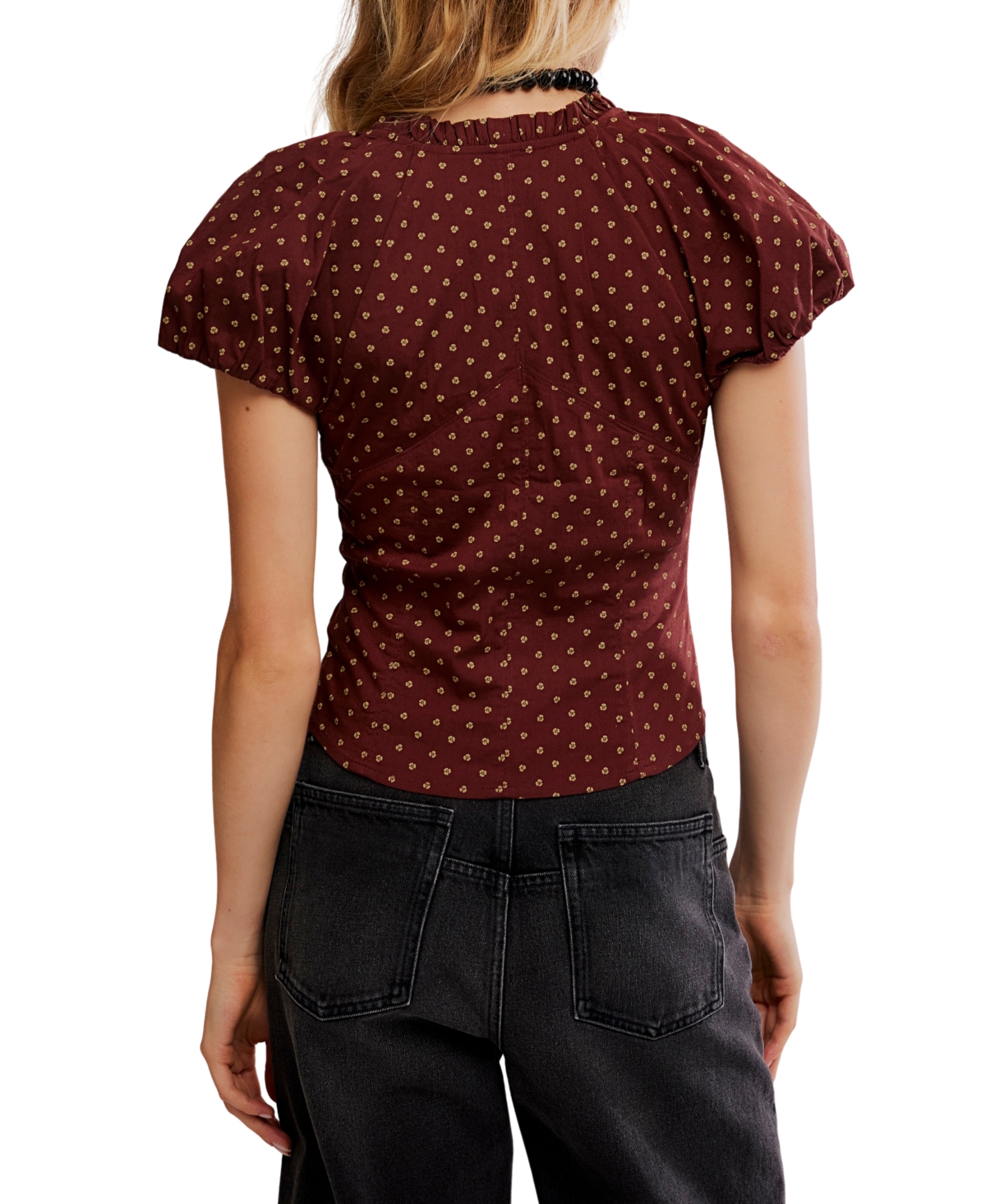 Free People Women's Summer Printed Sweetheart Neck Blouse