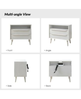 Kay Mid-century Modern 2 - Drawer End Table with  Built-In Outlets