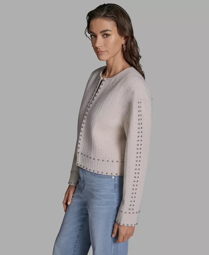 Women's Textured Stud Trim Long-Sleeve Jacket - thumbnail 3