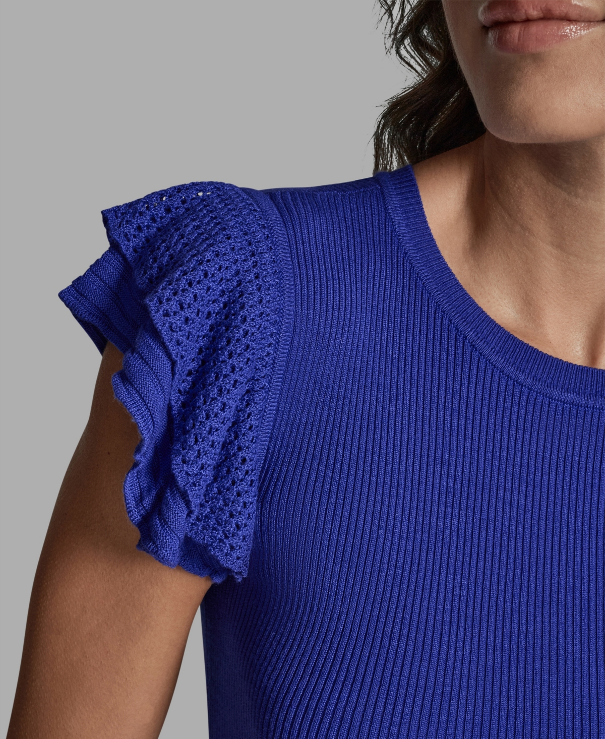 Bcbg Women's Crewneck Ruffle Sleeve Sweater Top