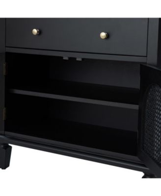 Dyals Traditional 27"Tall End Table Design Rattan Cabinet Doors with Built-in Power Outlet and Adjustable Shelf