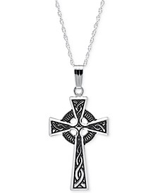 Embossed Celtic Cross Pendant Necklace with Antique Finish in Sterling Silver