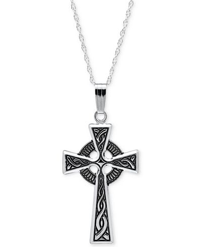 Embossed Celtic Cross Pendant Necklace with Antique Finish in Sterling ...