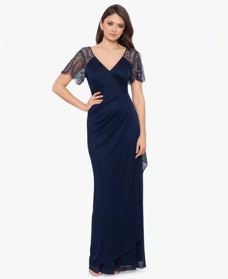 Petite Embellished Chiffon Gown - Navy